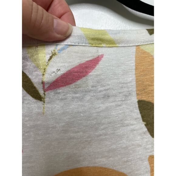 Cynthia Rowley 100% Linen Short Sleeve Tropical Leaves Print Boxy Top Pullover L - Picture 6 of 8